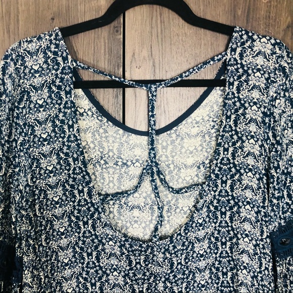 _🌼3/$30🌼Vintage Havana Printed Long Sleeve Open Back Top Medium - Picture 13 of 16